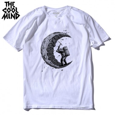 THE COOLMIND Casual Top Quality 100 Cotton Short Sleeve Men T Shirt O-Neck Short Knitted Digging The Moon Men T- Shirt 2017