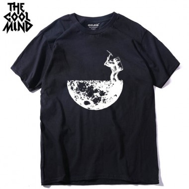 THE COOLMIND Digging The Moon 100 Cotton Short Sleeve Casual Loose Designs Men T-Shirt