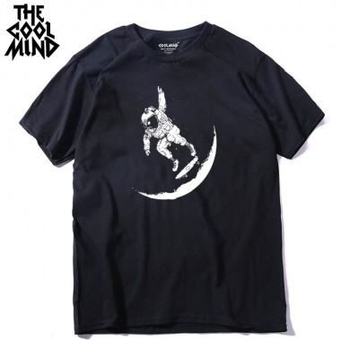 THE COOLMIND Play On The Moon Top Quality Cotton O-Neck Short Sleeve Designs Men T-Shirt