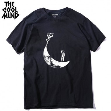 THE COOLMIND Top Quality Cotton O-Neck Short Sleeve Play On The Moon Moon Designs Men T Shirt