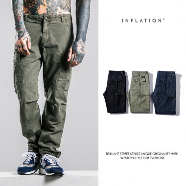 INFLATION 2016 Slim Straight Men Casual Pants Brand Autumn Winter New Fashion Man Pocket Trousers Plus Size Pure Color
