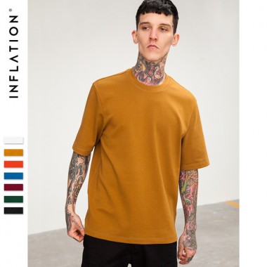 INFLATION 2018 Summer Pure Colour O-Neck Casual Loose Short Sleeve T-Shirt Dress Cotton Casual T-Shirt 7 Colour Pick 8200S