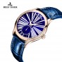 Reef Tiger/RT Luxury Fashion Watches Women Blue Rose Gold Watch Genuine Leather Strap Automatic Watches reloj mujer RGA1561-PLL