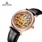 Reef Tiger/RT Men's Business Vintage Watches with Skeleton Dial Rose Gold Tone Brown Leather Strap Automatic Watch RGA1917