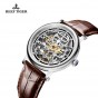 Reef Tiger/RT Mens Vintage Style Steel Ultra thin Skeleton Dial Automatic Business Watches Calfskin Leather Watch RGA1917