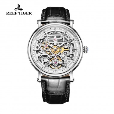 Reef Tiger/RT Vintage Watches Ultra Thin Watch with Skeleton Dial Analog Automatic Wristwatches for Men RGA1917