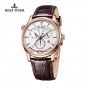 Reef Tiger/RT Mens Automatic World Time Watches with Date Day Month Rose Gold Leather Strap Watch RGA1951
