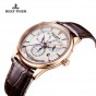 Reef Tiger/RT Mens Automatic World Time Watches with Date Day Month Rose Gold Leather Strap Watch RGA1951