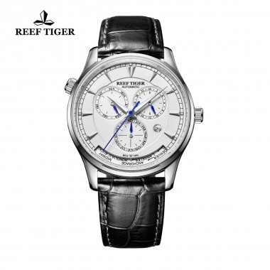 Reef Tiger/RT Fashion Automatic World Time Watch for Men White Dial Steel Watch with Date Day RGA1951