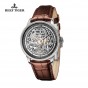 Reef Tiger/RT Mens Designer Automatic Watch Fashion Skeleton Dial Steel Case Leather Strap Watch RGA1975