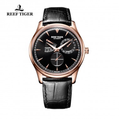 Reef Tiger/RT Elegant Mens Watch with Complete Calendar Power Reserve Rose Gold Automatic Watch RGA1980