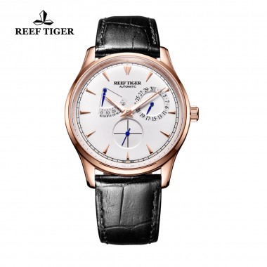 Reef Tiger/RT Luxury Men's Elegant Automatic Watches with Power Reserve Complete Calendar Rose Gold Watch RGA1980