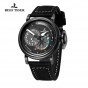 Reef Tiger/RT Black PVD Steel Military Watches for Men Genuine Leather Strap Automatic Pilot Watch with Date RGA3019