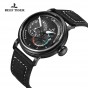 Reef Tiger/RT Black PVD Steel Military Watches for Men Genuine Leather Strap Automatic Pilot Watch with Date RGA3019