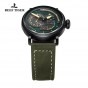 Reef Tiger/RT Black Steel Military Watches for Men Genuine Leather Strap Automatic Pilot Watch with Date RGA3019