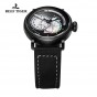 Reef Tiger/RT Mens Casual Black PVD Military Watches Genuine Leather Strap Automatic Pilot Watch with Date RGA3019