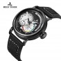Reef Tiger/RT Mens Casual Black PVD Military Watches Genuine Leather Strap Automatic Pilot Watch with Date RGA3019