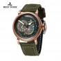 Reef Tiger/RT Men's Pilot Green Dial Watches with Date Leather Strap Rose Gold Watch Automatic Watches Military Watch RGA3019