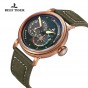 Reef Tiger/RT Men's Pilot Green Dial Watches with Date Leather Strap Rose Gold Watch Automatic Watches Military Watch RGA3019
