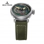 Reef Tiger/RT Men's Fashion Pilot Watches with Date Green Dial Leather Strap Watch Automatic Watches Military Watch RGA3019