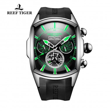 Reef Tiger/RT Designer Mens Sport Watches Stainless Steel with Tourbillon Rubber Strap Automatic Watch RGA3069