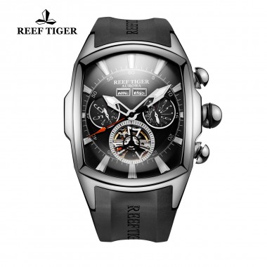 Reef Tiger/RT Men's Designer Sport Stainless Steel Watches with Tourbillon Rubber Strap Blue Dial Automatic Watch RGA3069