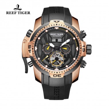 Reef Tiger/RT Mens Sport Watch Calendar Big Dial Rose Gold Transformer Edition Watches with Year Month Date Day RGA3532