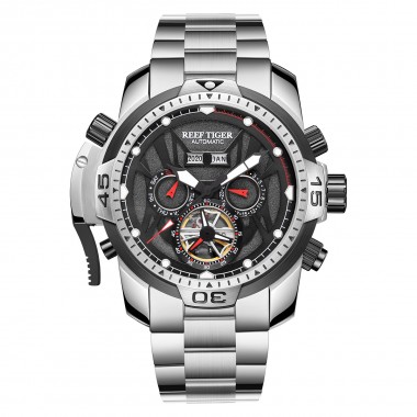 Reef Tiger/RT Sport Watch Complicated with Year Month Perpetual Calendar Steel Bracelet Watches RGA3532-YBY
