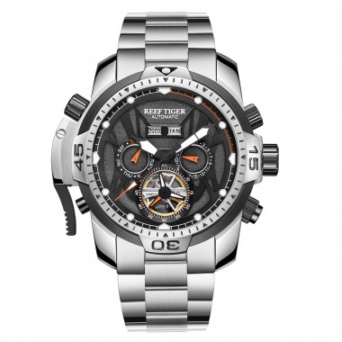 Reef Tiger/RT Sport Watch Complicated with Year Month Perpetual Calendar Steel Bracelet Watches RGA3532-YBYO
