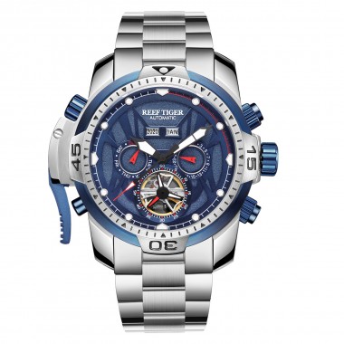 Reef Tiger/RT Sport Watch Complicated with Year Month Perpetual Calendar Steel Bracelet Watches RGA3532-YLY