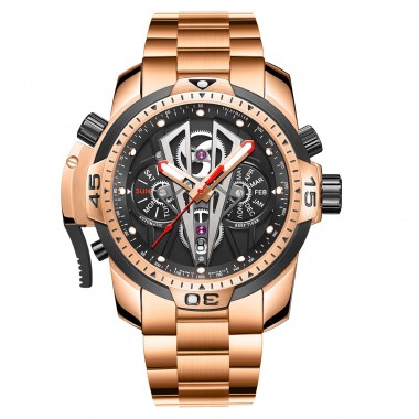 Reef Tiger/RT Top Brand Rose Gold Sport Automatic Stainless Steel Men Fashion Mechanical Bracelet Waterproof Watches RGA3591-PBY