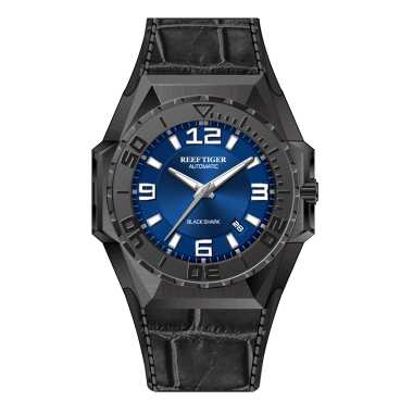 Reef TigerMen Sports Watches Automatic Mechanical Watch Military Watches Blue Leather Strap Relogio Masculino RGA6903
