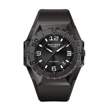 Reef Tiger/RT Top Brand Big Sport Watches All Black Dive Watches Automatic Mechanical Waterproof Date Watch RGA6903