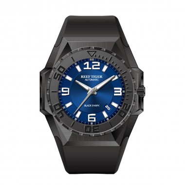 Reef Tiger/RT Top Brand Sport Watches Blue Dial All Black Automatic Mechanical Waterproof Dive Watches Relogio Masculino RGA6903