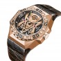 Reef Tiger  Men Sport Watches Automatic Skeleton Watch Rose Gold Waterproof Leather Strap RGA6912-PPWL