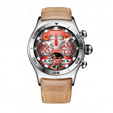 Reef Tiger/RT Men's Fashion Steel Sport Watches Big Skeleton Dial Tourbillon Luminous Watch Year Month Calendar Automatic Watch RGA703
