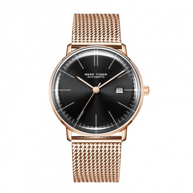 Reef Tiger/RT Top Brand Luxury Watch Men‘’s Rose Gold Ultra Thin Automatic Mechanical Watches Calendar Waterproof RGA8215