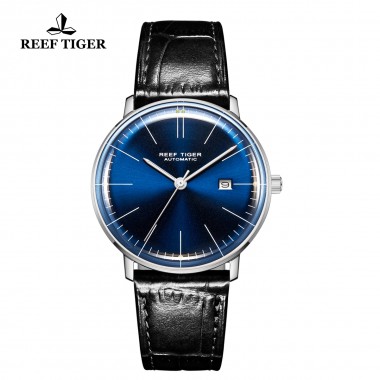 Reef Tiger/RT Luxury Brand Ultra Thin Watch Men Leather Strap Steel Automatic Watches Waterproof RGA8215-YLB