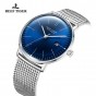 Reef Tiger/RT Top Brand Luxury Blue Thin Watch for Men Full Steel Watch Waterproof Simple Watches RGA8215-YLY
