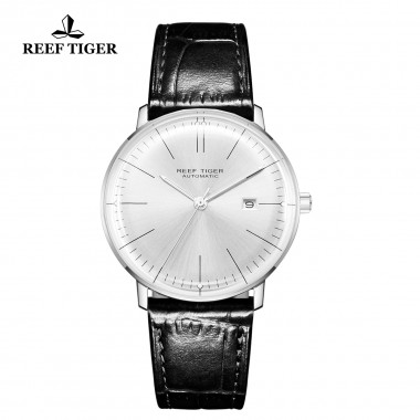 Reef Tiger/RT Luxury Brand Ultra Thin Watch Men Leather Strap Steel Automatic Watches Waterproof RGA8215-YWB