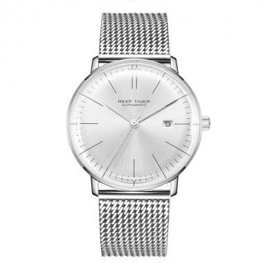 Reef Tiger/RT Top Brand Luxury White Thin Watch for Men Full Steel Watch Waterproof Unisex Simple Watches RGA8215-YWY
