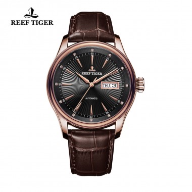 Reef Tiger/RT Classic Dress Brand Watches With Date Day Rose Gold  Calfskin Strap Watches Automatic Watch For Men RGA8232-PBS