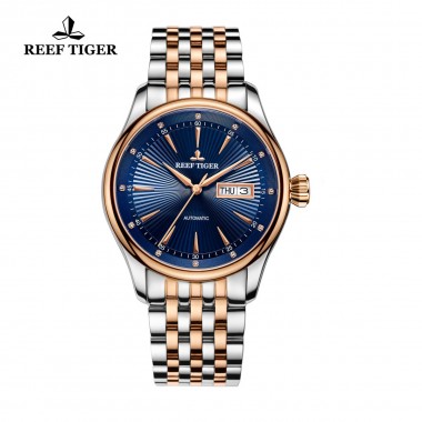 Reef Tiger/RT Classic Prophet Luxury Dress Watch Blue Dial Two Tone Case Mens Automatic Watch RGA8232-PLT