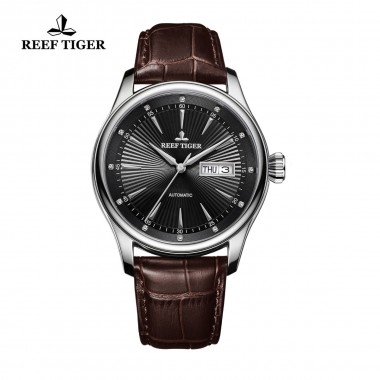 Reef Tiger/RT Classic Dress Brand Watches With Date Day 316L Steel Calfskin Strap Watches Automatic Watch For Men RGA8232-YBS