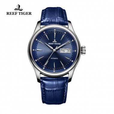 Reef Tiger/RT Classic Dress Brand Watches With Date Day 316L Steel Calfskin Strap Watches Automatic Watch For Men RGA8232-YLL