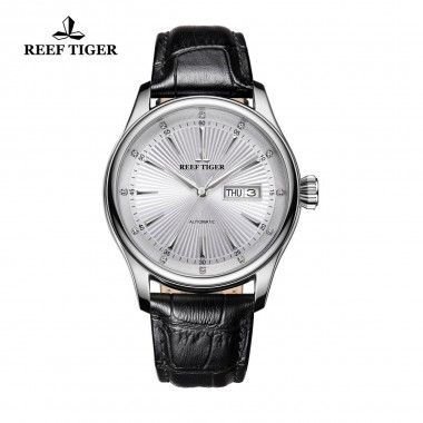 Reef Tiger/RT Classic Dress Brand Watches With Date Day 316L Steel Calfskin Strap Watches Automatic Watch For Men RGA8232-YWB