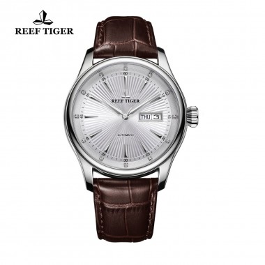 Reef Tiger/RT Classic Dress Brand Watches With Date Day 316L Steel Calfskin Strap Watches Automatic Watch For Men RGA8232-YWS