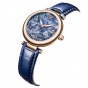 Reef Tiger/RT New Design Fashion Ladies Watch Rose Gold Blue Dial Mechanical Watch Leather Band Femme RGA1584