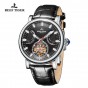 Reef Tiger/RT Automatic Watch For Men Black Dial Leather Strap Watch With Date Waterproof Stainless Steel Watch RGA1950