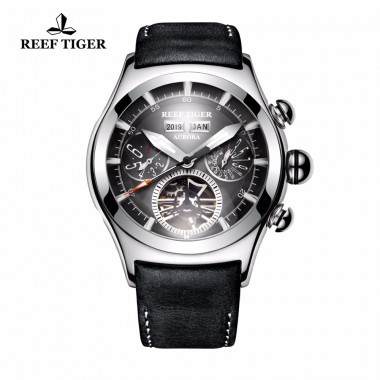 Reef Tiger/RT Mechanical Watches for Men Genuine Leather Strap Steel Tourbillon Analog Watches RGA7503
